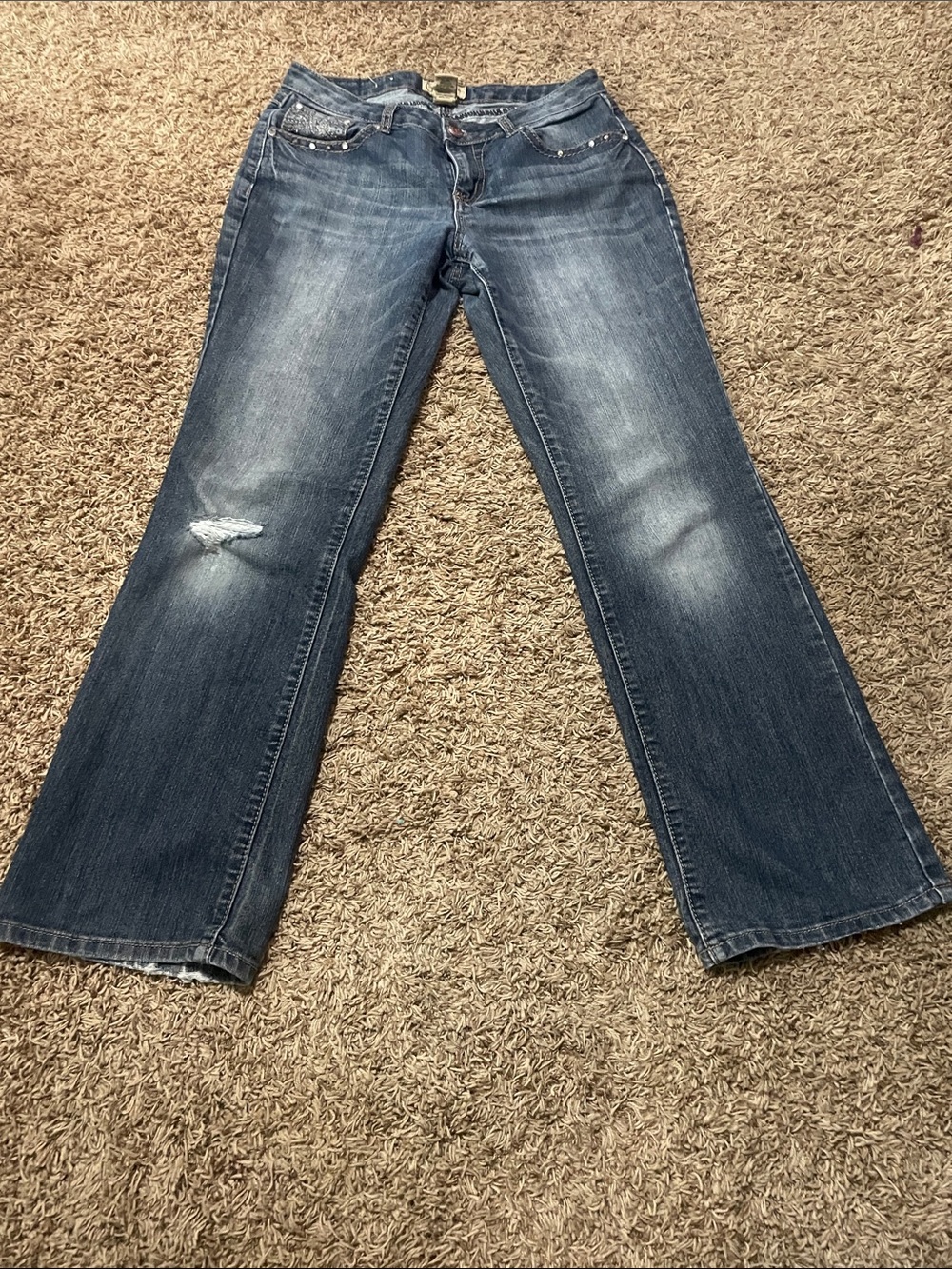 Earl Jeans Distressed Medium Blue Women's Bootcut Jeans